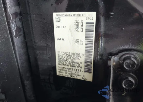 2011 Nissan Maxima 3.5 Sv из США, поврежденный, VIN 1N4AA5AP8BC841937